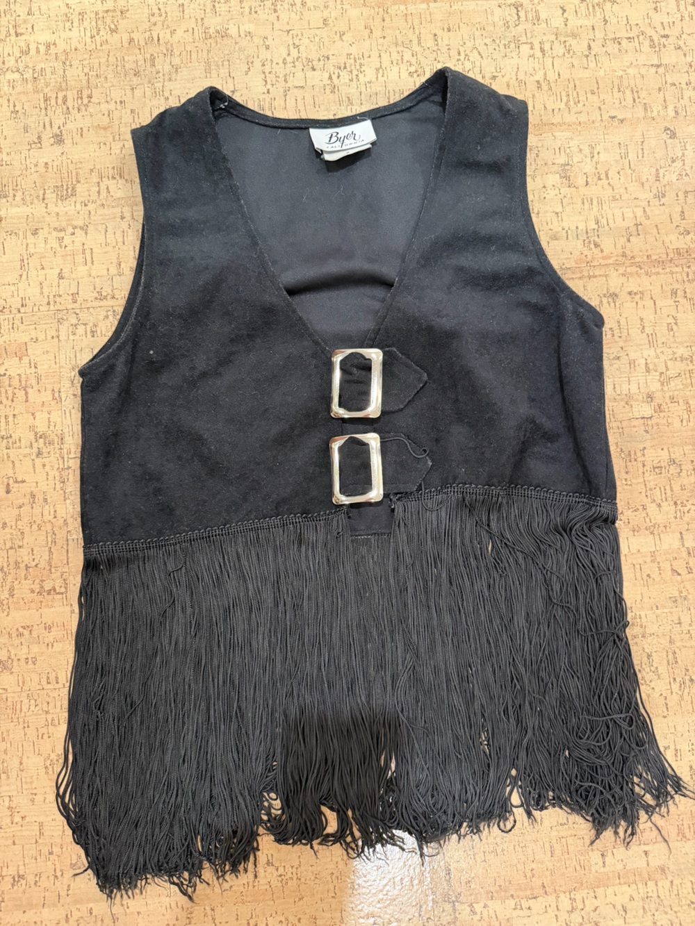 Vintage Byer Black fringe tank top with silver buckles Size S #festival #western